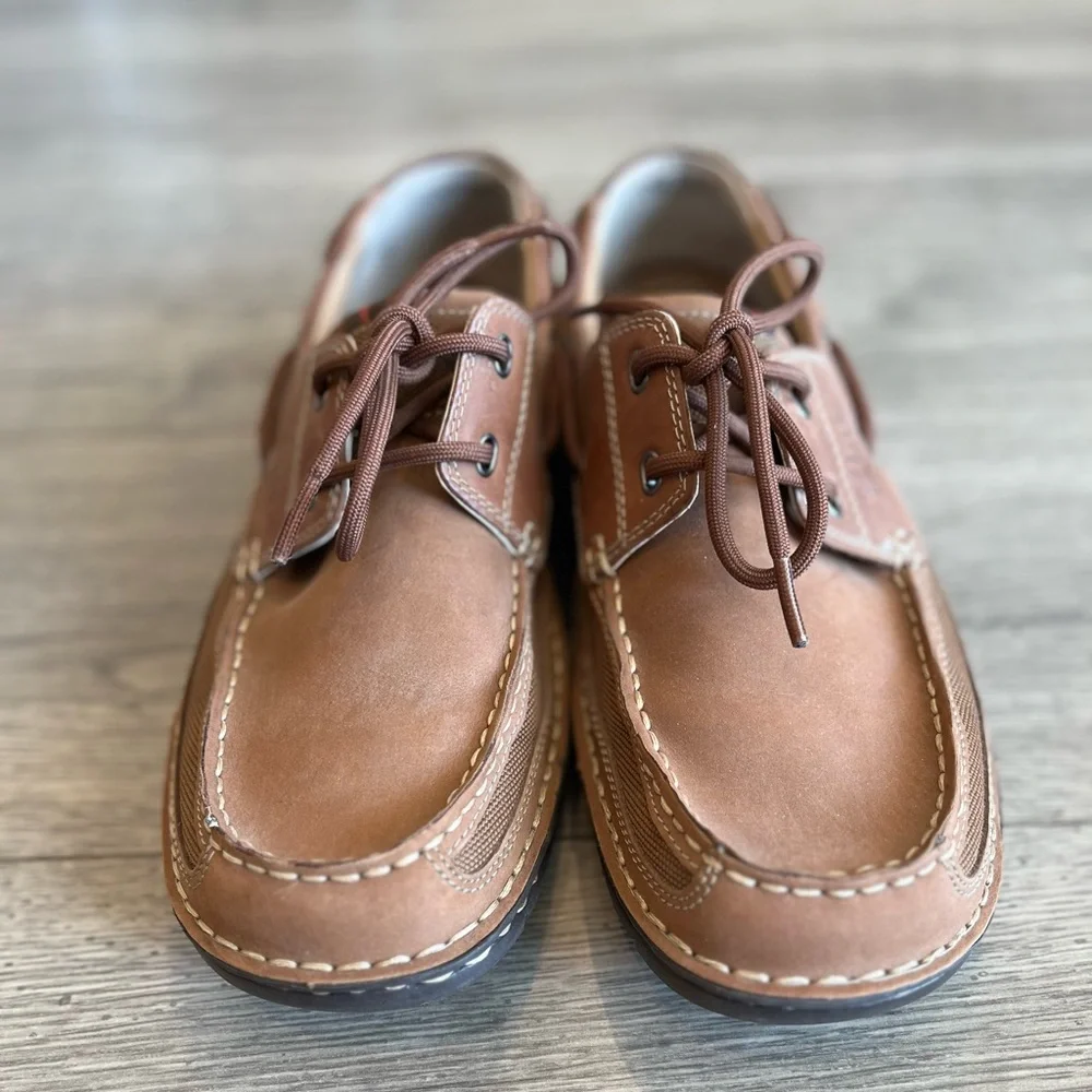 Clarks Men's Waterloo Boat Shoe Brown Leather Pull On Ortholite Footbed Size 11